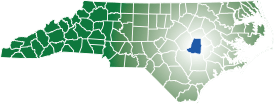 Map of North Carolina with Wayne County highlighted.