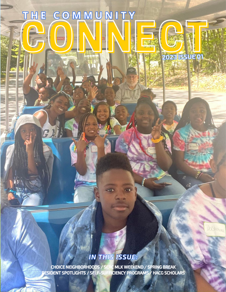 HACG Community Connect 2023_01 cover with kids in trolley at zoo