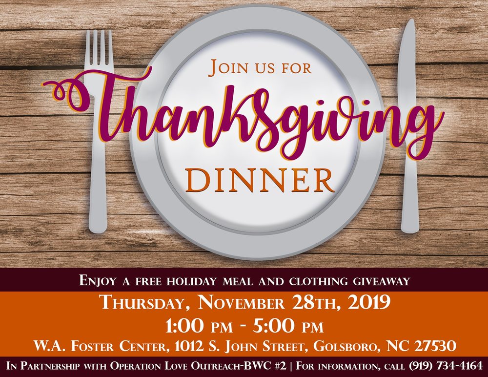 Thanksgiving Meal WA Foster Center on Nov 28th at 1