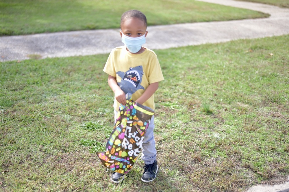 Little boy wearing mask at HACG Trunk or Treat