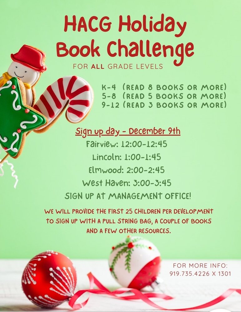 HACG holiday book challenge flyer