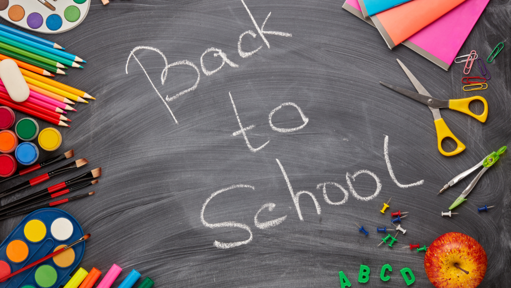 Back to school chalk board with supplies